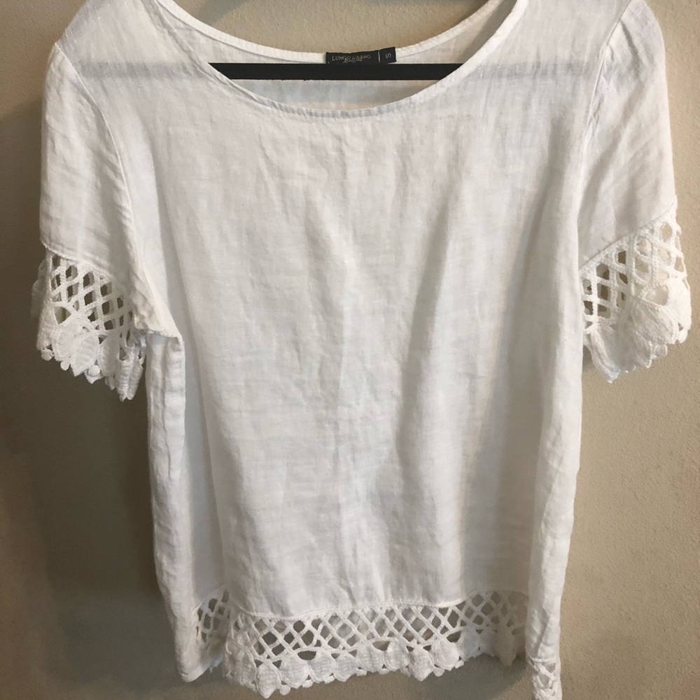 White linen lace top